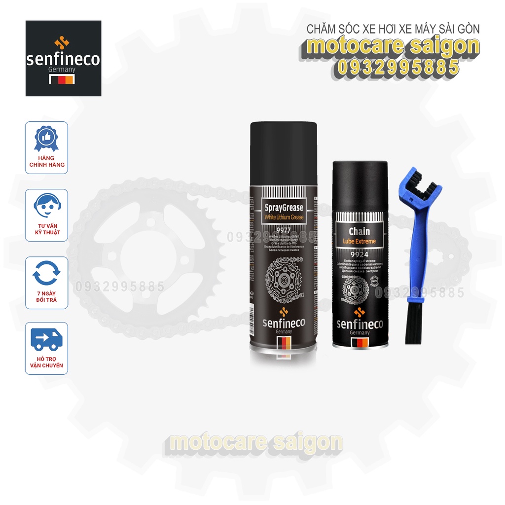 Combo Xịt Dưỡng Sên Senfineco 9977 White Lithium Grease Mỡ Bò Trắng Senfineco 450ml, Senfineco 9924