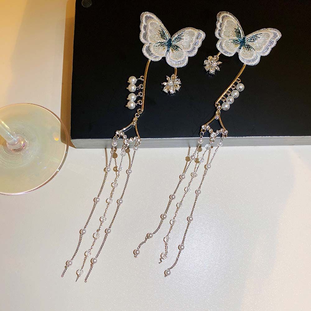 Bông Tai Kẹp Vành Tai Hình Bướm Đính Ngọc Trai Phong Cách Hàn Quốc Dành Cho Nữ