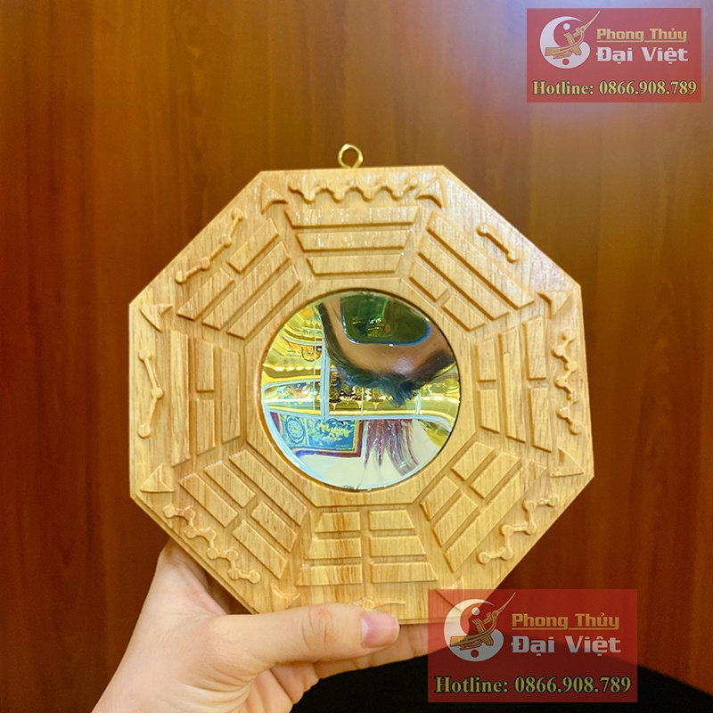 Gương Tiên Thiên Bát Quái Cầu Lõm- Gương Gỗ Đào Tự Nhiên