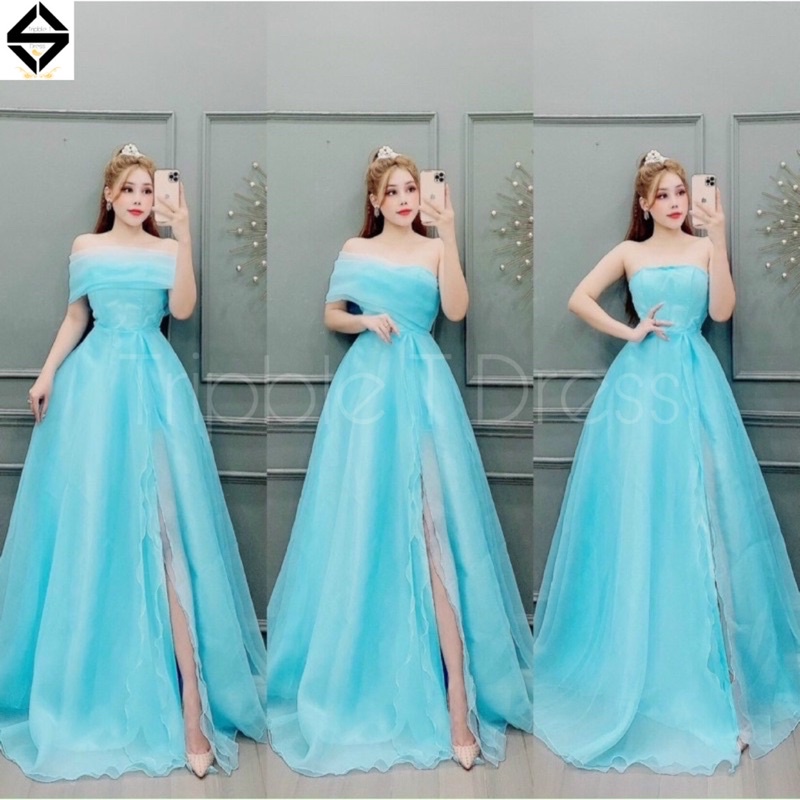Đầm maxi dự tiệc dạ hội xẻ đùi mặc dc 3 kiểu TRIPBLE T DRESS - size M/L - MS214V
