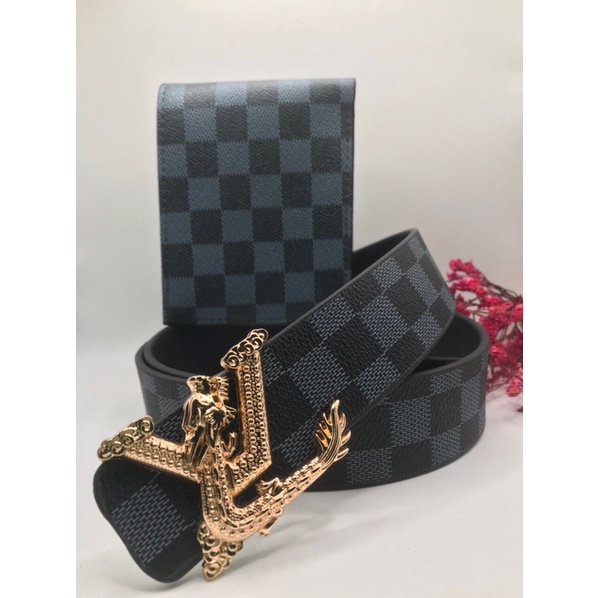 COMBO bộ caro đen ròng - thắt lưng và ví - Dây nịt da và bóp da cao cấp new 2022 ( hàng HOTTREN )