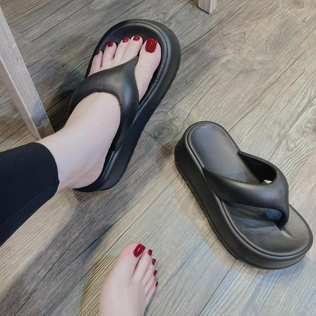 Dép Kẹp Nữ Xỏ Ngón Cao Su Đúc Đế Bánh Mì Cao 5 Phân Đi Biển, Dép Nhựa Đúc Đế Cao Đi Mưa TL635