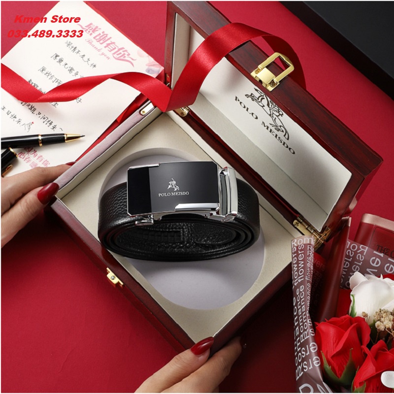 Thắt Lưng Nam Dây Nịt Nam Da Thật Cao Cấp Full Hộp POLO MEISDO Kiểu Dáng Hàn Quốc PL40