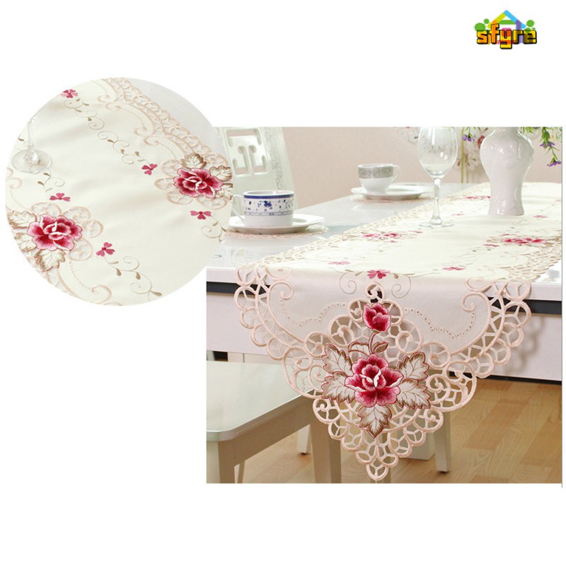 Sfyre Fashion Table Runner Embroidered Floral Lace TV Cabinet Dust Proof Covers For Home Party Wedding Tables Flag Decoration