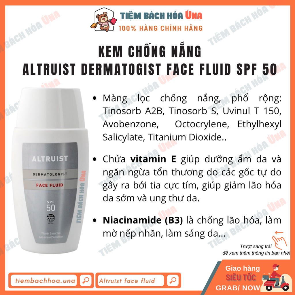 Kem chống nắng dành cho mặt Altruist Dermatologist Sunscreen Face Fluid SPF 50 - 50ml