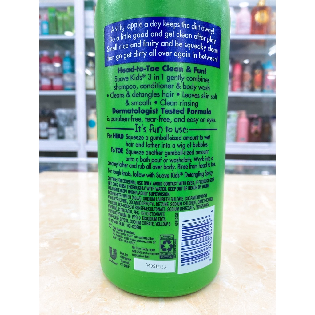 (USA 1.18L) Sữa Tắm Gội Và Xả Cho Trẻ Em Suave Kids 3in1 Của Mỹ Chai Vòi