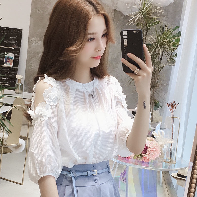 Áo Chiffon Tay Ngắn Trễ Vai Thời Trang Dành Cho Nữ