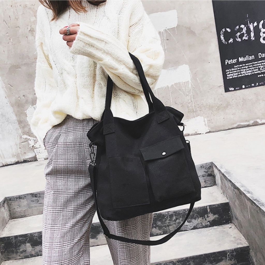 Túi Tote Đeo Chéo Vải Canvas Ulzzang Hàn Quốc Xinh Xắn