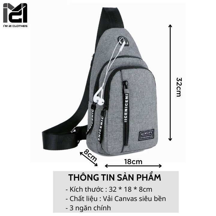 Túi đeo chéo ngực nam nữ unisex vải canvas phong cách thời trang Hàn Quốc