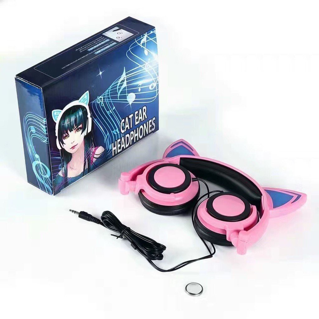 Tai nghe chụp tai mèo Headphone dễ thương có đèn led và dây cao cấp