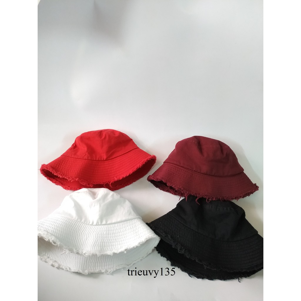 Nón Tai Bèo Viền Rách Trơn Đen Jussy Fashion Kiểu Mũ Bucket Nam Nữ Thời Trang Unisex Chất Vải Kaki Dày 2 Lớp