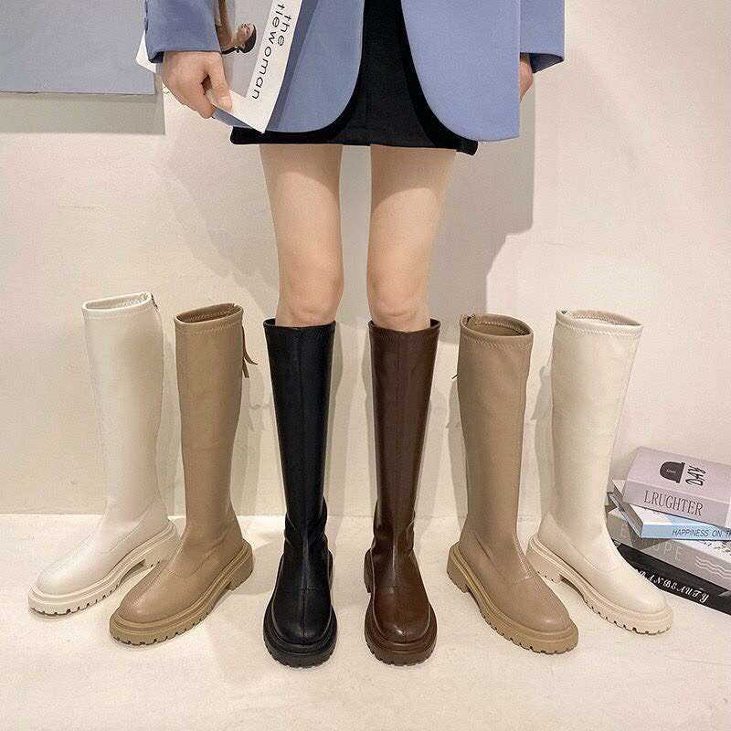 [Hết hàng vui lòng kh ko đặt ạ] Boots đùi da trơn đế 4cm có khóa kéo sau B012