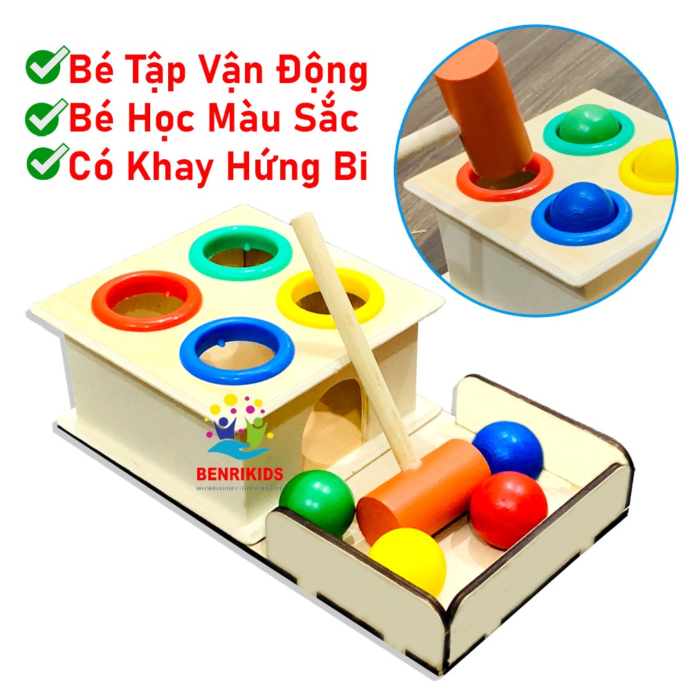 Hộp Montessori Tương Tác Màu Sắc Vận Động Và Chuyển Động Có Khay Đựng Bóng Bằng Gỗ