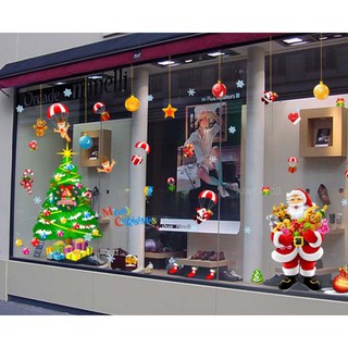 Decal trang trí noel bộ ghép size lớn ông già noel cây thông