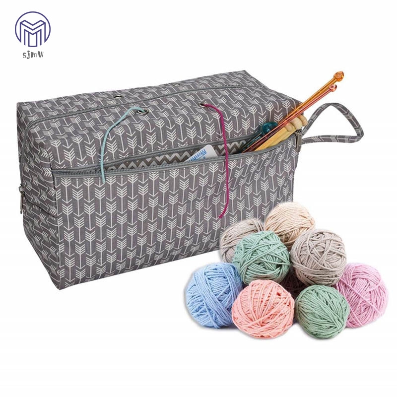 Túi Đựng Dụng Cụ Đan Len Bằng cotton Gọn Nhẹ Có Khóa Kéo Tiện Dụng