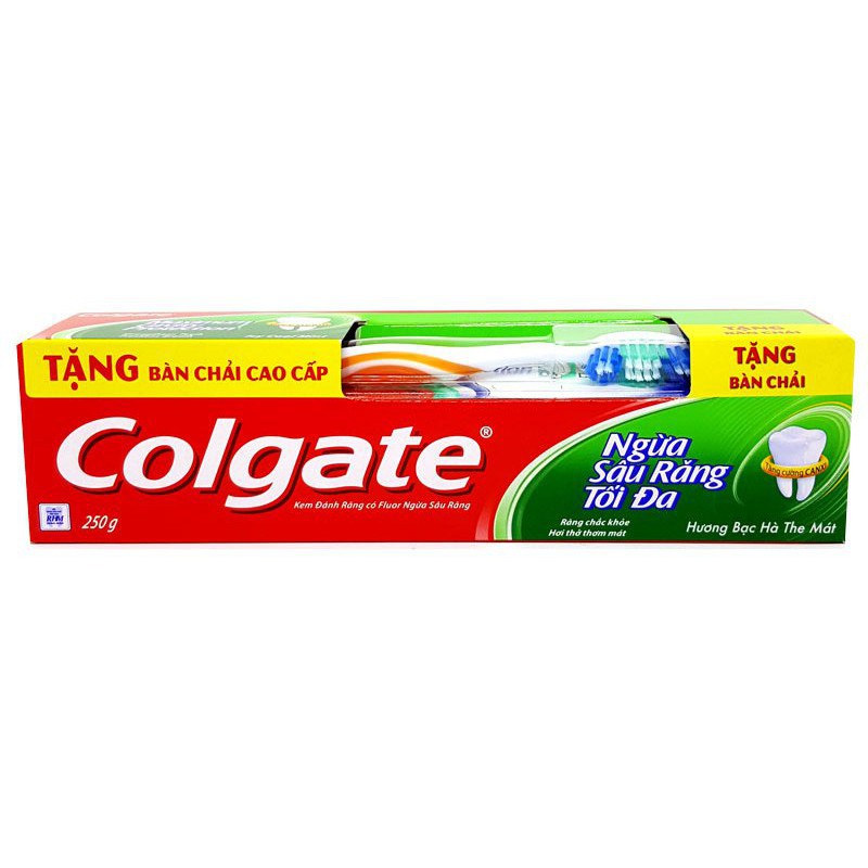 Kem đánh răng Colgate 225g Siêu Chắc Khỏe- Tặng bàn chải Lông tơ Cao Cấp