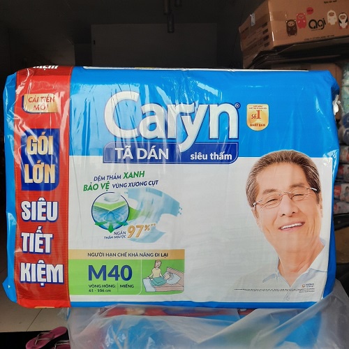 [TẶNG KHĂN ƯỚT 100TTã Dán Người Lớn Caryn Siêu Thấm Size M - 40 Miếng Gói Siêu Tiết Kiệm người già vòng bụng 61-106c