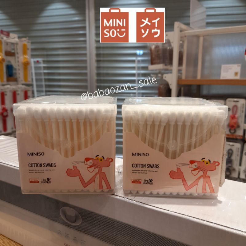 Miniso Hộp 180 Tăm Bông Cotton Hình Báo Hồng Xinh Xắn