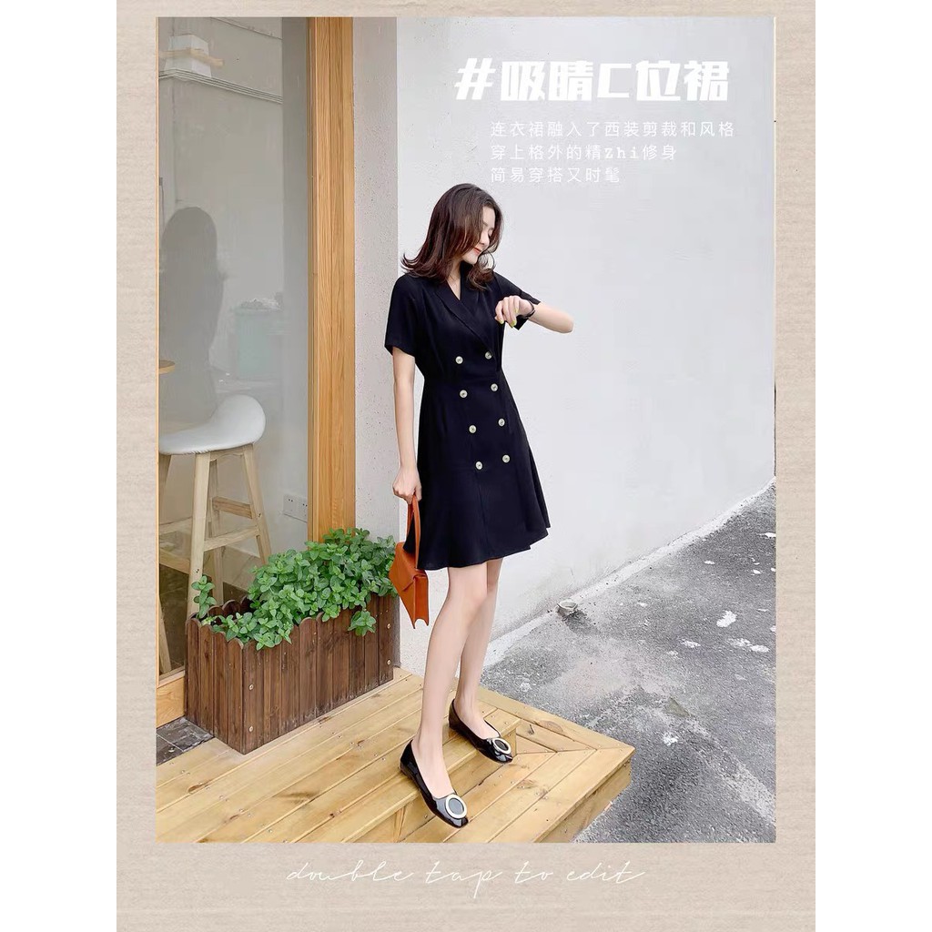 Đầm kiểu xinh bigsize cho nàng, đầm kiểu hai hàng cúc chân bèo xinh có hai màu đen và kem cho nàng