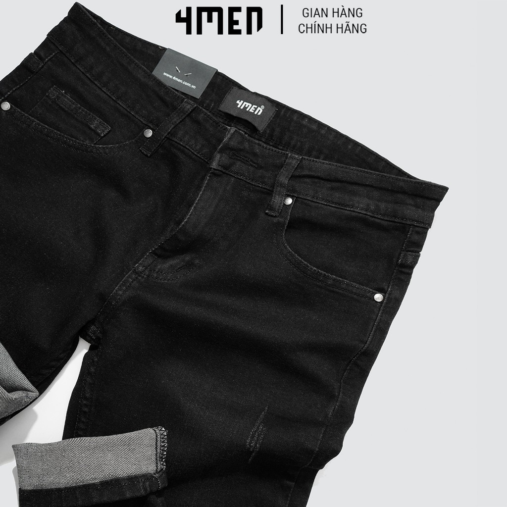 Quần jeans nam đen xước đẹp 4MEN QJ029 vải cao cấp co giãn, form slimfit tôn dáng | BigBuy360 - bigbuy360.vn