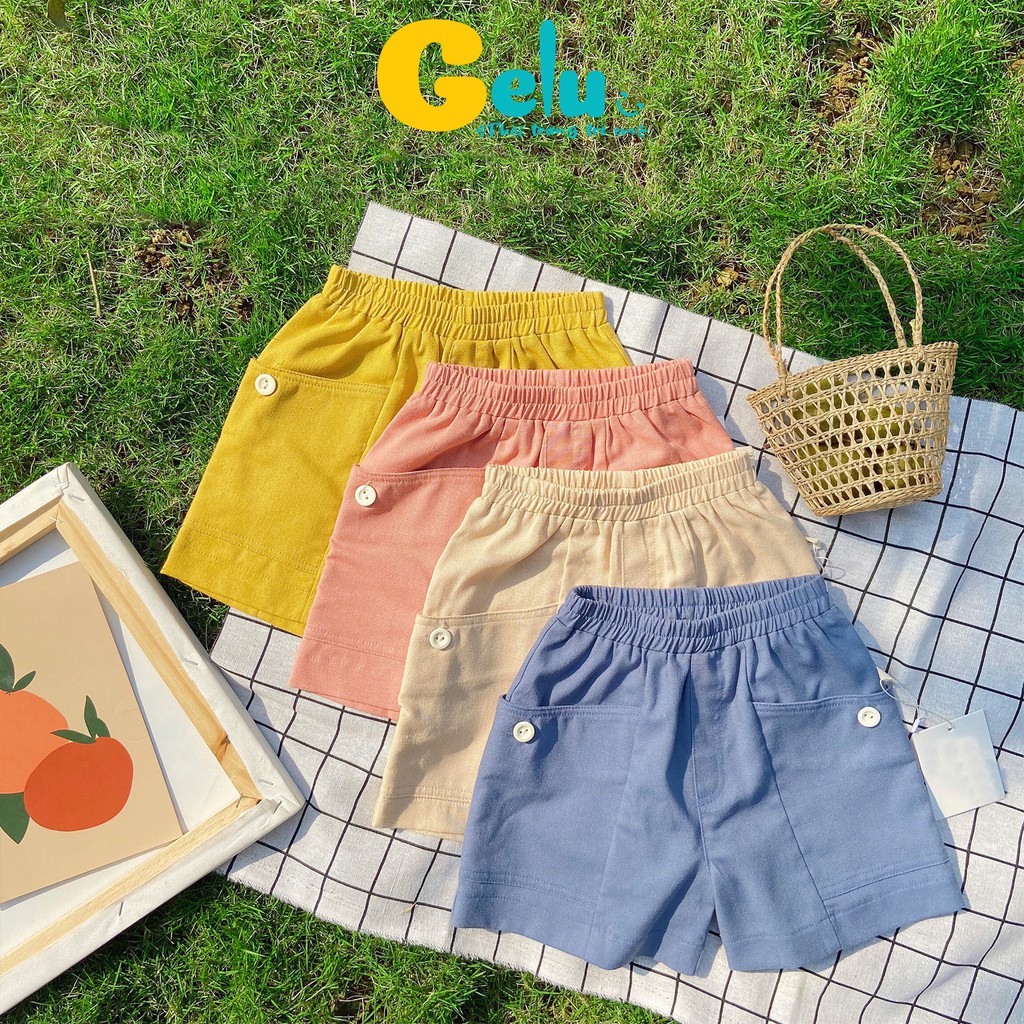 Quần đùi cho bé trai, quần đùi cho bé gái chất linen có túi sườn phong cách - GELU KIDS QBU001