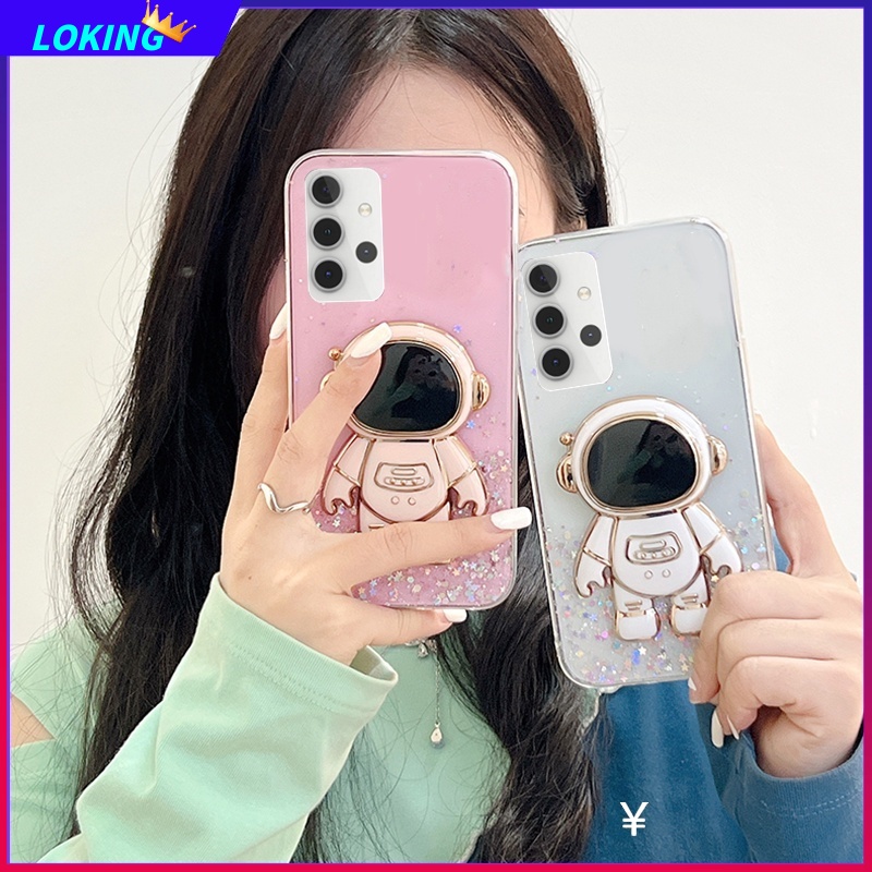 Ốp Điện Thoại Kim Tuyến Nước Kèm Giá Đỡ Hình Phi Hành Gia 3D Cho Samsung Galaxy Note 20 20Ultra 10 10Plus 10Lite 9 8