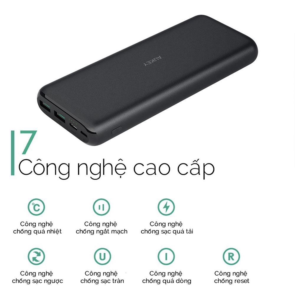 Pin Sạc Dự Phòng Aukey 20000mAh 2 Cổng AiPower Tích Hợp Cổng Type C In/Out 15W - PB-XN20