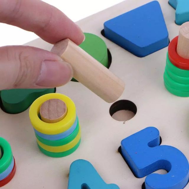 Bảng cột tính học đếm ghép số và hình khối bằng gỗ 2in1 - đồ chơi gỗ thông minh cho bé kích thích phát triển tư duy