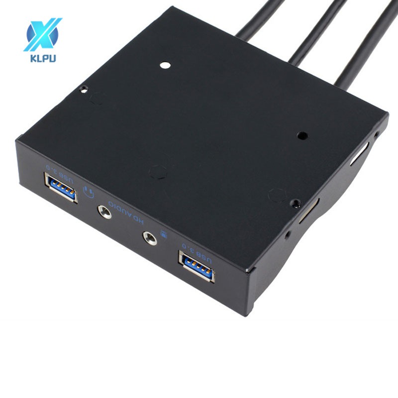 COD# USB 3.0 2-Port 3.5 Inch Metal Front Panel USB Hub with 1 HD Audio Output Port+1 Microphone Input Port #VN