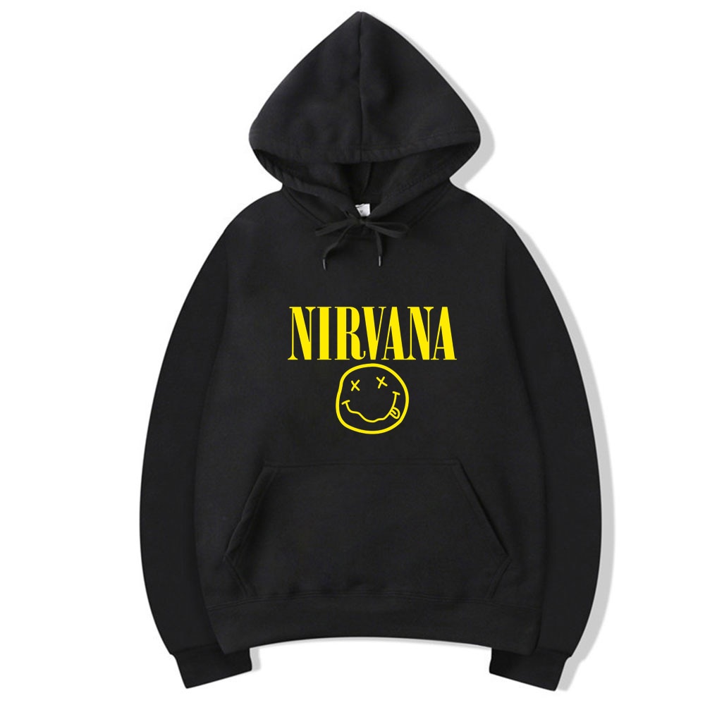 GUO YE Áo hoodie bằng cotton cỡ lớn họa tiết Nirvana Hombre rơi đơn giản làm quà tặng sinh nhật cho nam