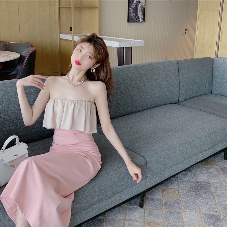 Đầm Trễ Vai Phối Bèo Thiết Kế Ôm Sát Tôn Dáng