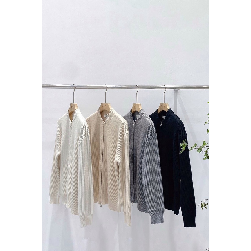 Cardigan Len Nam Dày Mịn Kéo Khóa Zip 4 Màu