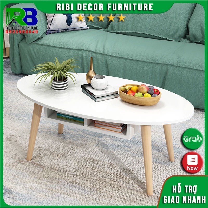 Bàn trà sofa gỗ hình ovan chân gỗ cao 42cm tháo lắp nhanh BTBSF215