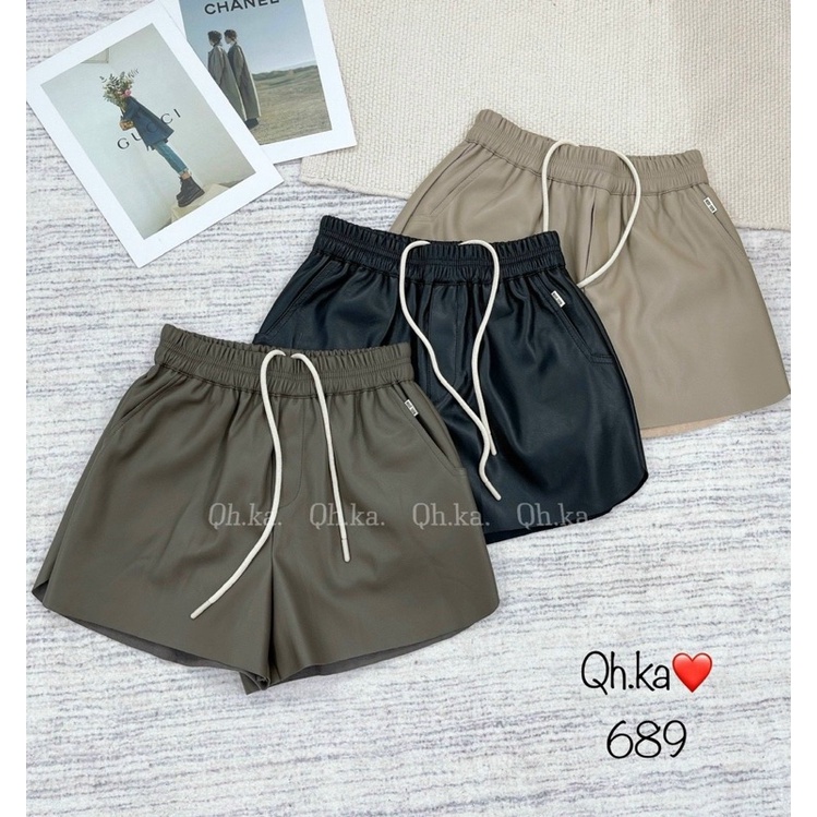 Quần Short Da PU Nữ gấu xẻ cạp chun basic m824