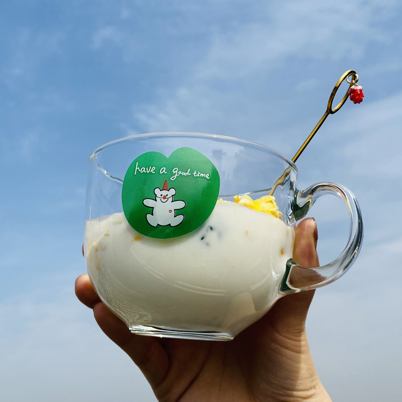 Cốc Thủy Tinh Trong Suốt Có Tay Cầm Đáng Yêu