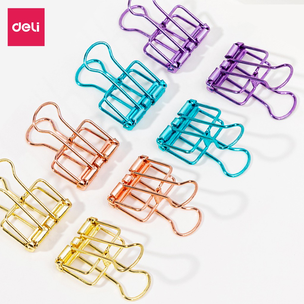 Kẹp bướm văn phòng nhiều màu DELI - Dùng cho tài liệu giấy tờ - mạ vàng hồng - 6 chiếc và 8 chiếc hộp 78206/78207