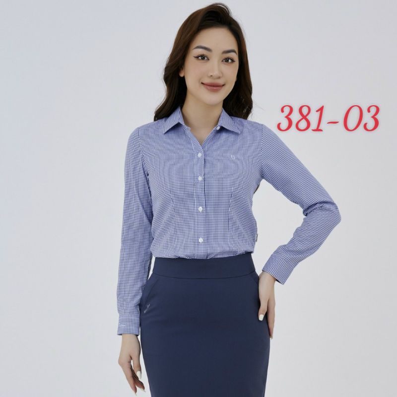 Áo sơ mi Thái Hòa xanh tím caro nhỏ mã 381-03