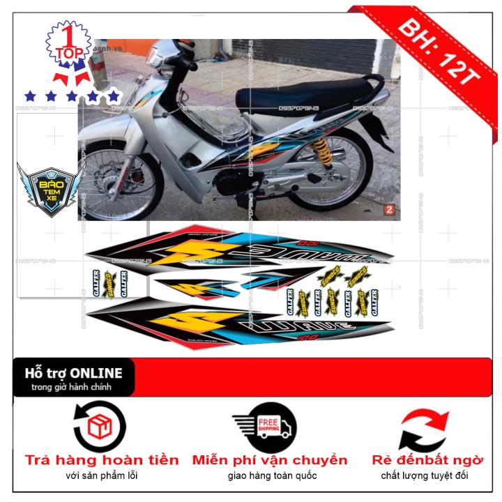 Tem rời dán xe wave S nhỏ đời đầu dán xe bạc - Bi Decal