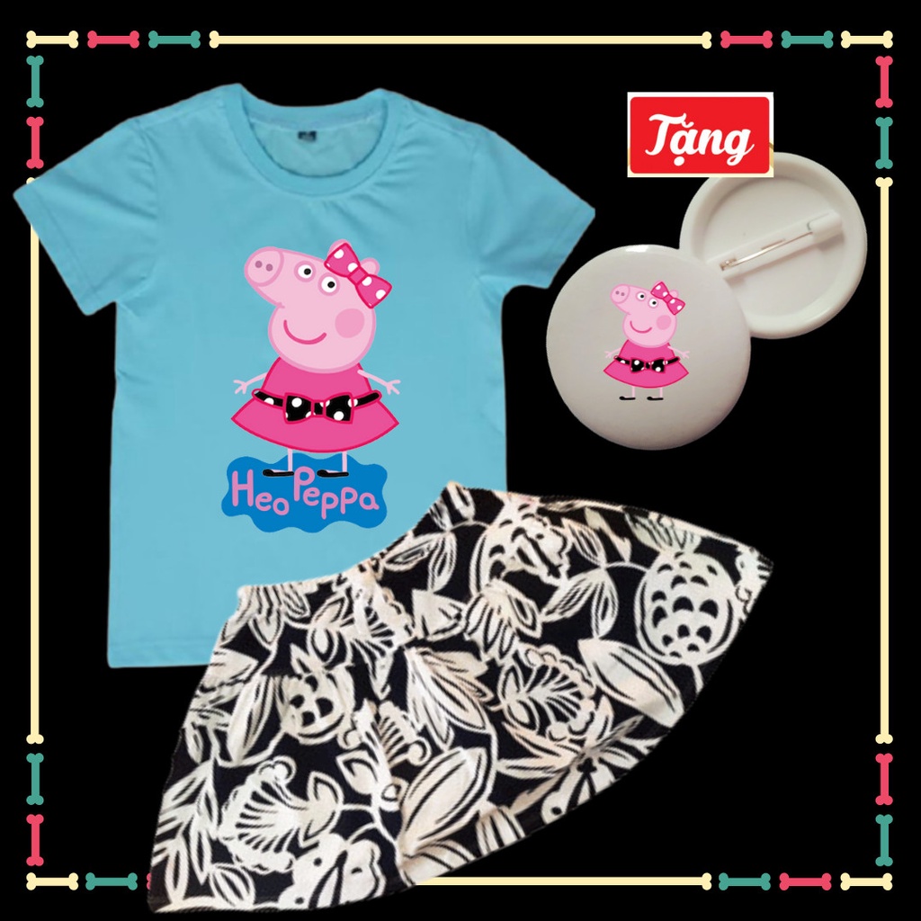 Set Quần Váy cotton kết hợp Áo Heo Peppa dễ thương cho trẻ em-Tặng Huy Hep Peppa
