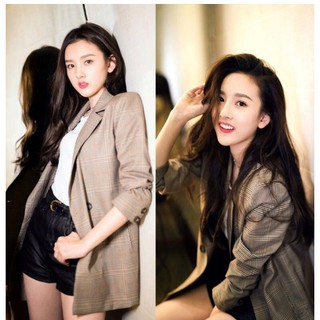 Áo khoác blazer với họa tiết ca rô cổ điển dành cho nữ