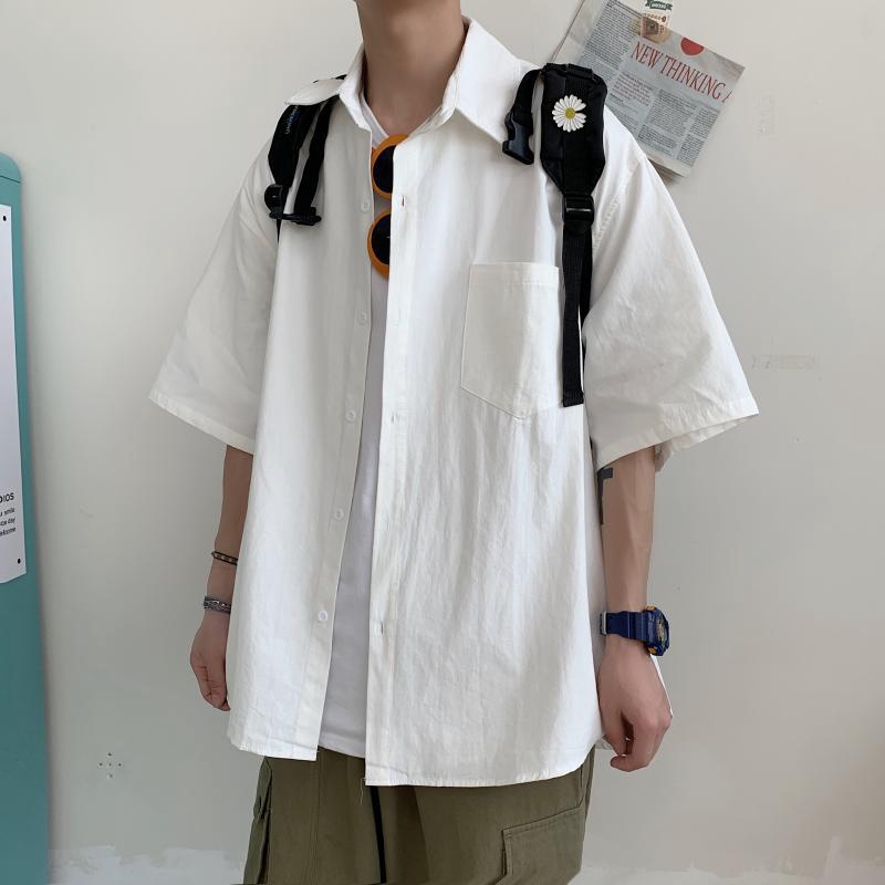 Áo sơ mi nam tay lỡ dáng rộng màu trơn kiểu đơn giản thời trang