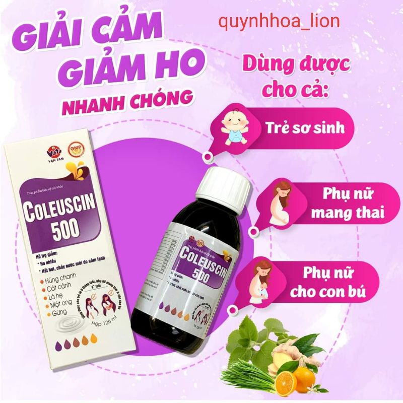 SIRO GIẢI CẢM, GIẢM HO COLEUSCIN 500_ Hỗ trợ giảm ho nhiều, hắt hơi, chảy nước mũi do cảm lạnh