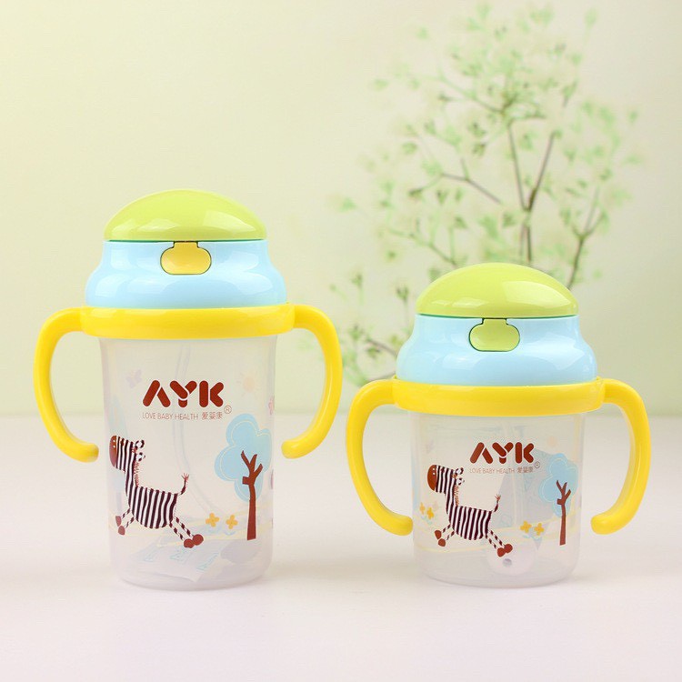 Bình nước tay cầm có vòi hút chống sặc AYK cho bé Loại 280ml