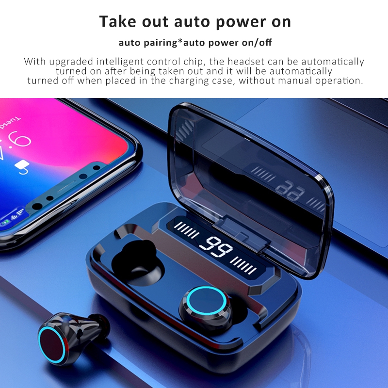 Tai Nghe Bluetooth 5.0 Không Dây M11 Chống Nước Có Micro Dung Lượng 3500mah