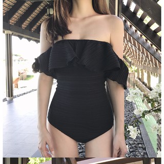 Bikini liền thân trễ vai đen