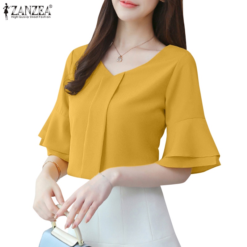 Áo voan ZANZEA tay lửng loe cổ chữ V thời trang cho nữ