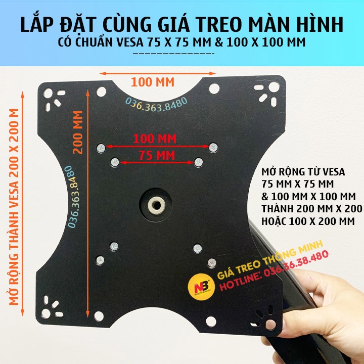Pad mở rộng VESA - 200 x 200 mm VESA Adapter ErgoTek EP5 / Bộ Kit Vesa 200 x 200 mm - Lắp cùng giá treo màn hình