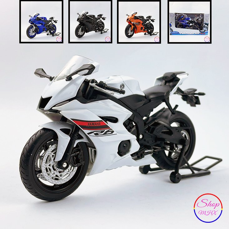 Xe mô hình mô tô YAMAHA YZF-R6 TẶNG KÈM BIỂN SỐ tỉ lệ 1:12 hãng Welly