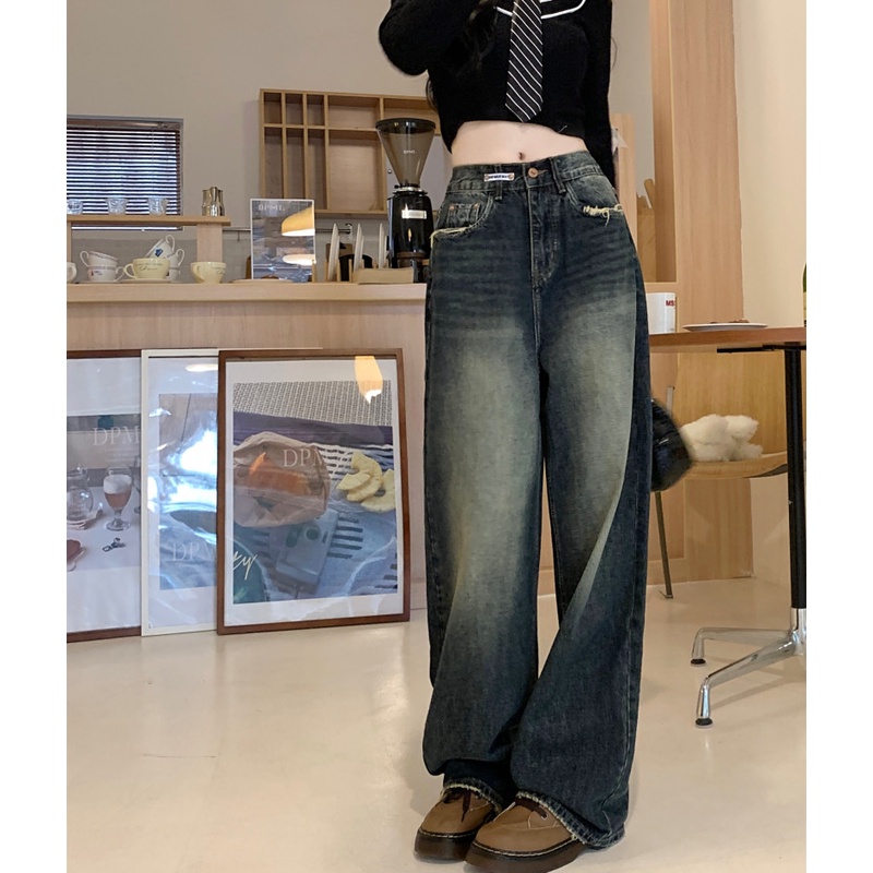 Quần Denim Dài Ống Rộng Thiết Kế Mới Năng Động Thời Trang Dành Cho Nữ