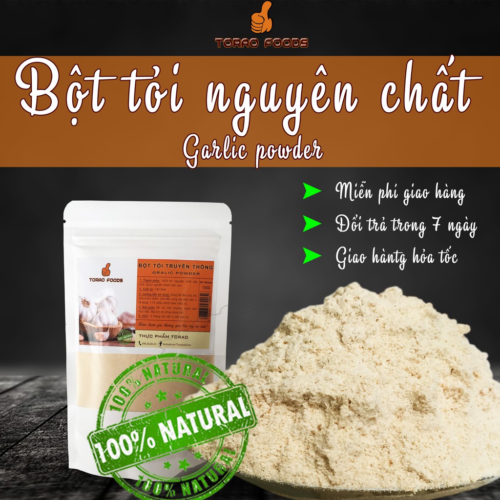 Bột tỏi ta nguyên chất Torao, dạng BỘT MỊN gói 100gram siêu thơm